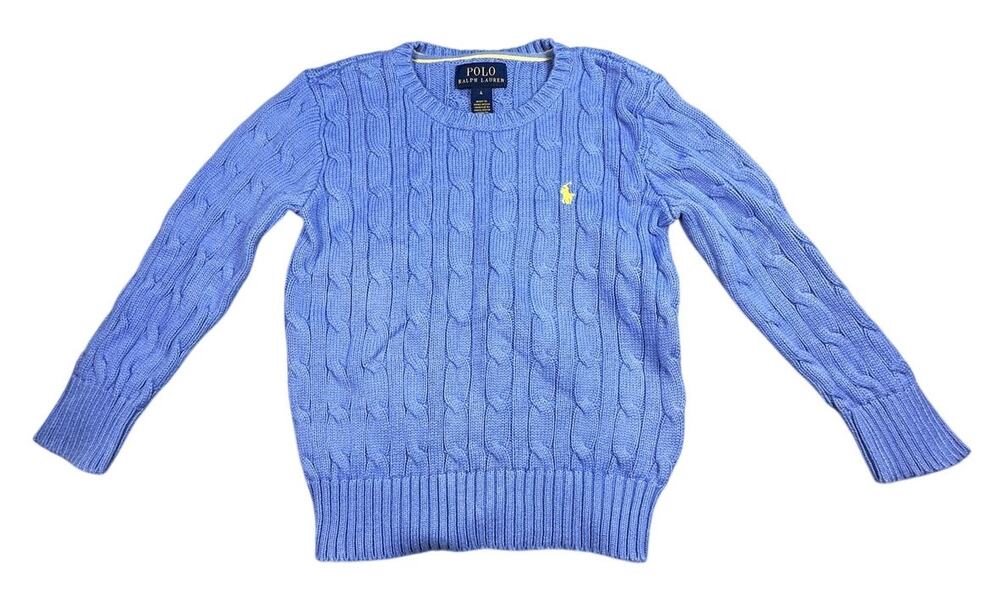 Polo Ralph Lauren Sweater Cable Knit Crewneck Blue Cotton 4Tโ